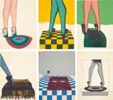 Allen Jones, A New Perspective on Floors (Ll. 36 a-f; E.A. 520-525), 1966, The complete portfolio comprising six lithographs in colours, on Arches paper, the full sheets and with margins, with colophon and screenprinted title page, the lithographs loose (as issued), five contained in the original green cloth-covered portfolio box with printed title, one contained in the original specially designed Perspex frame accompanying the portfolio