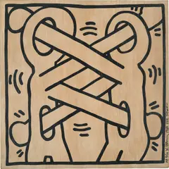 Art Attack on AIDS by Keith Haring, 1988, Screenprint, on oak veneer plywood, sold Jan 2021