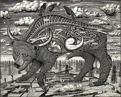Animal Spirit (large) by Grayson Perry, 2016, Woodcut from six blocks, printed on one sheet of Fabriano Artistico paper, the full sheet, offered Jan 2021
