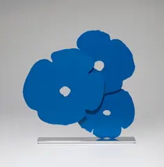 Donald Sultan, Blue Poppies, 2015, Powder-coated aluminium on polished aluminium base, contained in the original foam-lined white cardboard box