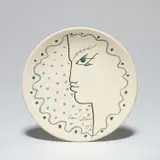 Jean Cocteau, Nérée (Nereus) (G. 232), 1962, White earthenware round dish painted in coloured enamels