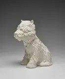 Jeff Koons, Puppy Vase, 1998, Glazed white ceramic vase, contained in the original Stryrofoam-lined white and blue cardboard box