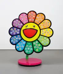 Jellyfish Eyes × e-ma Flower Stand Happy Rainbow by Takashi Murakami, 2013, Fabricated plastic flower with one hundred candy cases, on a painted metal stand with five wheels, sold Jan 2021