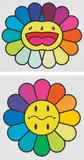 Multicolour Double Face: Yellow; and Rainbow Smiley by Takashi Murakami, 2020, Two screenprints in colours, on wove paper, with full margins, sold Jan 2021
