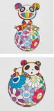 Atop a Ball of Flowers, a Panda Cub Sits Properly; and Atop a Ball of Flowers, a Panda Cub Sleeps Soundly by Takashi Murakami, 2020, Two screenprints in colours, on wove paper, with full margins, sold Jan 2021
