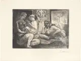 Pablo Picasso, Quatre femmes nues et tête sculptée (Four Nude Women and a Carved Head), plate 82 from La Suite Vollard (Bl. 219, Ba. 424), 1934, Etching, on Montval paper watermarked Vollard , with full margins