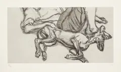 Pluto (H. 37) by Lucian Freud, 1988, Etching and drypoint with hand-colouring in grey watercolour, on Somerset Satin paper, with full margins, sold Jun 2021