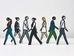 Walking Statuettes by Julian Opie, 2017, The complete series of seven resin model board, hand-painted statuettes, sold Jun 2021