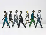 Julian Opie, Walking Statuettes, 2017, The complete series of seven resin model board, hand-painted statuettes