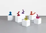Jeff Koons, Balloon Animals Collector's Set, 2017, The complete set of six porcelain multiples painted in chrome, all contained in the original Styrofoam-lined boxes with silver printed signature