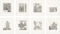 8 Etchings by Jonas Wood, 2014, The complete set of eight etchings, with chine-collé to Japanese paper, with full margins, with accompanying exhibition , offered Jun 2021