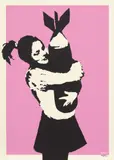 Bomb Love (Bomb Hugger) by Banksy, 2003, Screenprint in colours, on wove paper, the full sheet, sold Jun 2021