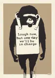 Laugh Now by Banksy, 2003, Screenprint in colours, on buff wove paper, the full sheet, sold Jun 2021