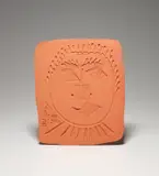 Visage à la fraise (Strawberry Face) (R. 625) by Pablo Picasso, 1971, Red earthenware tile with hand-carved and stamped details, sold Jun 2021