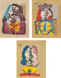 Portrait imaginaire (Imaginary Portraits): three plates by Pablo Picasso, 1969, Three offset lithographs in colours, on Arches paper, the full sheets, sold Jun 2021