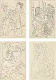 Pablo Picasso, Lysistrata (Bl. 267-272, Ba. 387-392, C. 24), 1934, The complete book containing six etchings (one with drypoint), on BFK Rives paper, with full margins, with text, title page, reproductions and justification, the sheets bound (as issued) within the original paper-covered boards