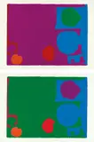 Patrick Heron, Three Reds in Magenta and Green in Blue; and Three Reds in Green and Magenta in Blue, 1970, Two screenprints in colours, on J. Green paper, with full margins