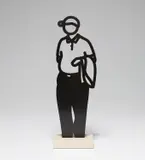 Julian Opie, Jacket, from Melbourne Statuettes, 2018, Patinated black bronze statuette on Crema Grey Light stone base