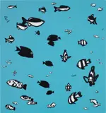 We Swam Amongst The Fishes (C. 45) by Julian Opie, 2003, Screenprint in colours, on spray-finished MDF block, sold Jun 2021