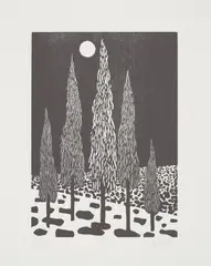 Trees by Nicolas Party, 2020, Woodcut, on BFK Rives paper, with full margins, sold Jun 2021