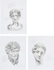 Eroded Classical Prints by Daniel Arsham, 2020, The complete set of three screenprints, on archival paper, with full margins, with accompanying enamel name plates, the , offered Jun 2021