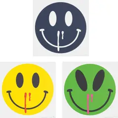 Madsaki, Cosmic Overdose; Happiness Overdose (Yellow); and Happiness Overdose (Azul Mariano), 2020, Three screenprints in colours, on wove paper, with full margins
