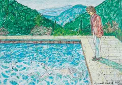 Madsaki, Portrait of an Artist (Pool with Two Figures) II (Inspired by David Hockney), 2020, Offset lithograph in colours, on smooth wove paper, the full sheet