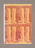 Cosmos und Damian Gebohnert (Cosmos and Damian Polished) (S. 156) by Joseph Beuys, 1975, Proof sheet of postcards in colours with shoe polish, on photo paper, the full sheet, mounted to heavy grey card (as iss, sold Jun 2021