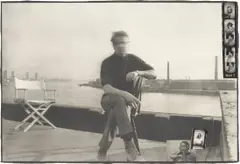 Peter Beard, Francis Bacon on his roof at 80 Narrow Street, London (soon to be lost gambling), during the dead elephant interviews, March, 1972, Unique work, comprising an oversized platinum print with affixed gelatin silver prints, executed later
