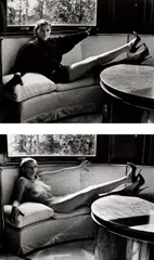 Helmut Newton, Sylvia reclining inside the house, Brescia, Italy, (Dressed and Naked), 1981, Gelatin silver print diptych