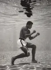 Ali Underwater by Flip Schulke, 1961, Gelatin silver print, mounted, printed later, sold May 2021