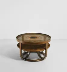 Unique coffee table by Gio Ponti, early 1930s, Walnut, walnut-veneered wood, cane, glass, sold Jun 2021