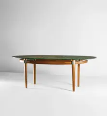 Duilio (Dubé) Barnabé, Unique dining table, 1950s, Reverse painted glass, African mahogany, glass