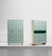 Studio B.B.P.R., Two cabinets, circa 1938, Painted wood, cherry-veneered wood, partially painted mahogany, fibreboard, glass