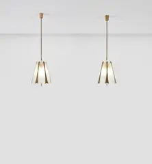 Unique pair of ceiling lights by Max Ingrand, 1950s, Glass, brass, sold Jun 2021