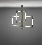 Jacques Adnet, Rare ceiling light, circa 1929, Nickel-plated metal, glass