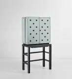 Pietro Chiesa, Rare illuminated drinks cabinet on stand, circa 1939, Mirrored glass, painted wood, glass, cane, nickel-plated brass