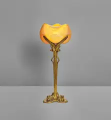 Daum Frères and Louis Majorelle, 'Nénuphar' table lamp, circa 1903, Patinated bronze, dichroic glass