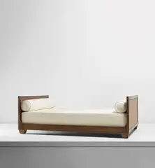 Daybed by Jean-Michel Frank, circa 1933, Oak, cane, fabric, sold Jun 2021