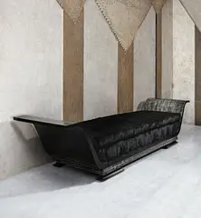 Katsu Hamanaka, Daybed, from the residence of Mademoiselle Colette Aboucaya, Paris, circa 1935, Lacquered wood, shagreen, lapin fur upholstery