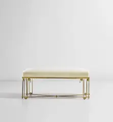 'Ondulation' bench by Jean Royere, 1955-1958, Brass, fabric, sold Jun 2021
