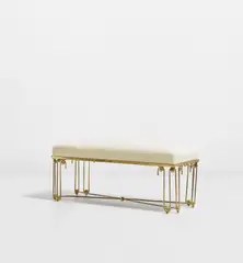 'Ondulation' bench by Jean Royere, 1955-1958, Brass, fabric, sold Jun 2021