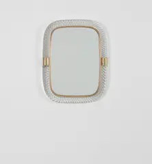 Mirror, model no. 9 by Venini, circa 1936, Treccia glass, mirrored glass, brass, sold Jun 2021