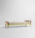 ‘Flavigny’ bed by Jean Prouvé, designed 1945, Painted steel, oak, fabric, sold Jun 2021