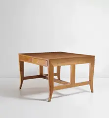 Double desk by Gio Ponti, 1950s, Walnut-veneered wood, walnut, brass, sold Jun 2021