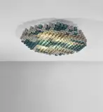 Large ceiling light by Mario Galvagni and Paolo Antonio Chessa, circa 1954, Anodised aluminium, painted aluminium, aluminium, brass, sold Jun 2021