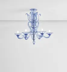 Napoleone Martinuzzi, Six-armed chandelier, variant of model no. 5001, circa 1927, Coloured glass, steel, chromium-plated metal