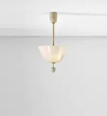 Tomaso Buzzi, Ceiling light, model no. 5413, 1931-1935, Lattimo glass with applied gold leaf, brass