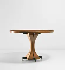 Studio B.B.P.R., Table, 1950s, Walnut-veneered wood, walnut, painted iron, brass