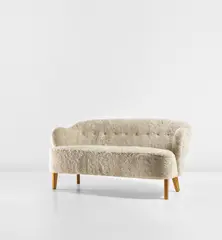 Flemming Lassen, Sofa, circa 1940, Sheepskin, birch